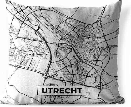 Buitenkussen - Stadskaart - Utrecht - Grijs - Wit - 45x45 cm - Weerbestendig - Plattegrond