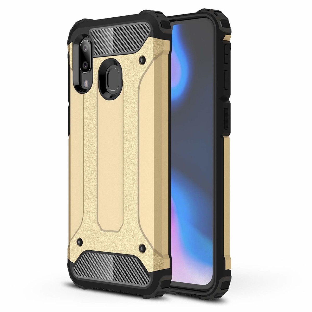 Ntech Hoesje Geschikt Voor Samsung Galaxy A40 Hybrid Armor Hoesje - Goud