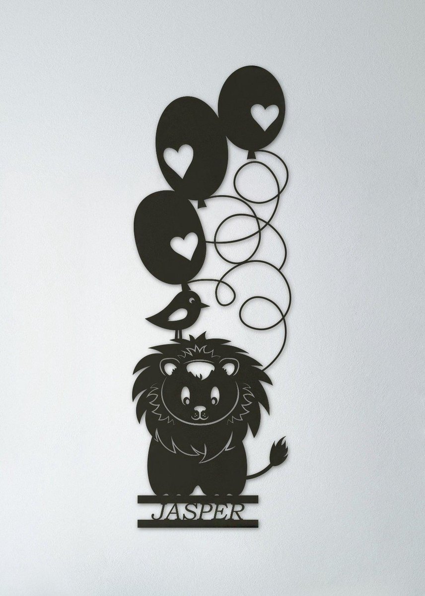 Wanddecoratie kinderen | Leeuwtje met ballonnen - XL (30x80cm)