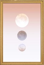 JUNIQE - Poster met houten lijst Moon Triplet -20x30 /Bruin & Oranje