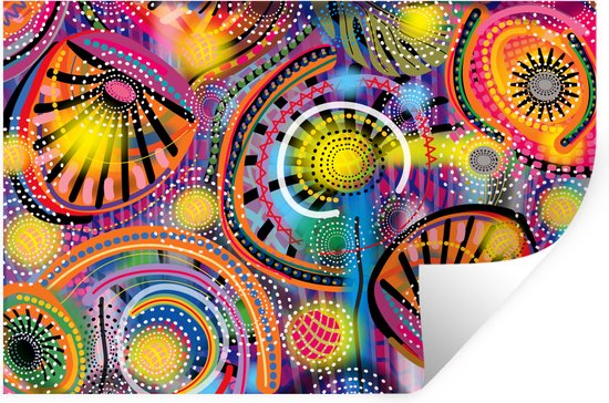 Sticker Muursticker Art psychédélique - Art psychédélique coloré avec motif unique - 90x60 cm - feuille autocollante - sticker mural repositionnable