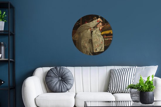Fille en kimono blanc - Peinture de George Hendrik Breitner cercle mural aluminium ⌀ 60 cm - Tirage photo sur aluminium (décoration murale métal)