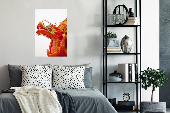 Poster Dragon chinois rouge sur fond blanc 40x60 cm - Tirage photo sur Poster (décoration murale salon / chambre)