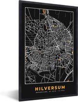 Fotolijst incl. Poster - Stadskaart - Hilversum - Goud - Zwart - 40x60 cm - Posterlijst - Plattegrond