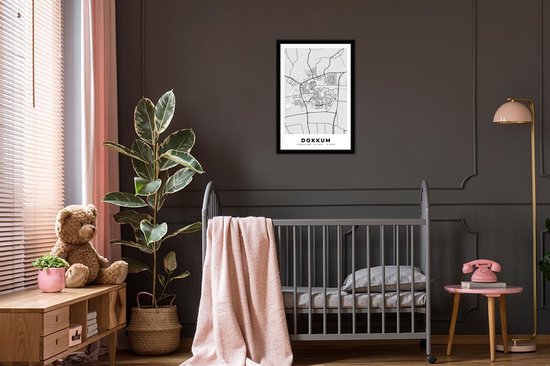 Affiche avec cadre Plan de la ville - Dokkum - Grijs - Wit - 40x60 cm