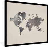 Affiche avec cadre Wereldkaart - Bois - Grijs - 40x40 cm
