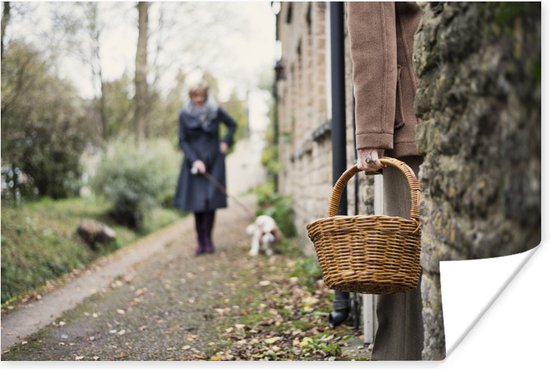 Kijken naar de hond vanuit de deuropening poster papier 90x60 cm - Foto print op Poster (wanddecoratie woonkamer / slaapkamer) / Wilde dieren Poster