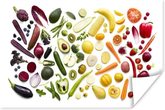 Verse groenten en fruit door elkaar heen poster papier 60x40 cm - Foto  print op Poster... | bol.com