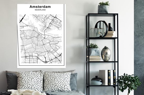 Affiche Plan de la ville - Zwart Wit - Amsterdam - 90x120 cm