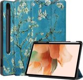Voor Samsung Galaxy Tab S7 Lite T730 / T735 Custer Geschilderde TPU Smart Tablet Leren Case met Slaap- / Wekfunctie & 3-voudige houder & Pen-sleuf (Abrikozenbloesem)