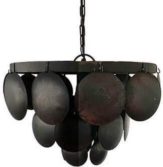 Stoer en sobere hanglamp met metalen ronde schijven in verweerd zwart  215002275 M 50 cm. | bol