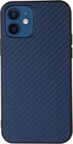 Carbon Fiber Skin PU + PC + TPU Shockprof beschermhoes voor iPhone 12 (blauw)