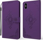 Reliëf Fortune Flower Pattern Horizontale Flip Leren Case met Houder & Kaartsleuf & Portemonnee & Lanyard Voor iPhone XS Max (Paars)