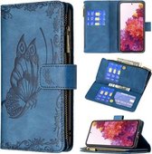 Voor Samsung Galaxy S20 FE Flying Butterfly Embossing Pattern Rits Horizontale Flip Leather Case met houder & kaartsleuven & portemonnee (blauw)