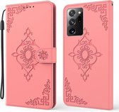 Voor Samsung Galaxy Note20 Ultra 4G / 5G Reliëf Fortune Bloempatroon Horizontale Flip Leren Case met Houder & Kaartsleuf & Portemonnee & Lanyard (Roze)