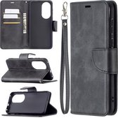 Voor Huawei P50 Retro Lamsvacht Textuur Pure Kleur Horizontale Flip PU Lederen Case met Houder & Kaartsleuven & Portemonnee & Lanyard (Zwart)