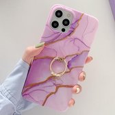 Golden Powder Dream Color Marble Pattern TPU beschermhoes met ringstandaard voor iPhone 11 Pro (paars)