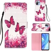 Voor Xiaomi Mi 11 Lite 3D Schilderen Horizontale Flip Leren Case met Houder & Kaartsleuf & Portemonnee & Lanyard (Rose Red Butterfly)