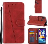 Voor Samsung Galaxy A11 / M11 Stiksels Kalfs Textuur Gesp Horizontale Flip Leren Case met Houder & Kaartsleuven & Portemonnee & Lanyard (Rood)