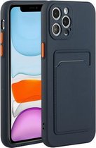 Card Slot Design Shockproof TPU beschermhoes voor iPhone 12 Pro Max (donkerblauw)