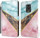 Voor Xiaomi Redmi Note 9 Pro 5G Marmer TPU + PU Horizontale Flip Leren Case met Houder & Kaartsleuven & Portemonnee & Fotolijst & Lanyard (Blauw Roze)