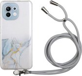 Voor Xiaomi Mi 11 Lite hol marmerpatroon TPU schokbestendige beschermhoes met draagkoord (grijs)