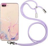 Holle marmeren patroon TPU schokbestendige beschermhoes met nekriempje voor iPhone 8 Plus / 7 Plus (roze)