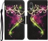Voor Samsung Galaxy A02 Gekleurde Tekening Patroon Horizontale Flip PU Lederen Case met Houder & Kaartsleuven & Portemonnee & Lanyard (Paar Vlinder)