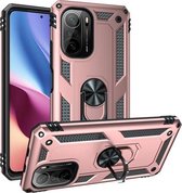 Voor Geschikt voor Xiaomi Redmi K40 / K40 Pro schokbestendige TPU + pc-beschermhoes met 360 graden roterende houder (roségoud)