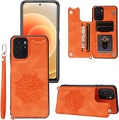 Voor Xiaomi Redmi Note 10 Mandala Reliëf PU + TPU Case met Houder & Kaartsleuven & Fotolijst & Band (Geel)