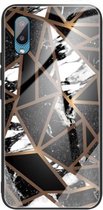 Voor Samsung Galaxy A02 (EU-versie) Beschermhoes met abstract marmerpatroonglas (ruitzwart)