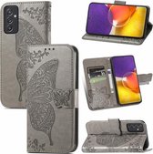 Voor Samsung Galaxy A82 5G Vlinder Liefde Bloem Reliëf Horizontale Flip Lederen Case met Beugel / Kaartsleuf / Portemonnee / Lanyard (Grijs)