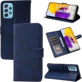 Voor Samsung Galaxy A82 5G Reliëf Gelukkig Kat Patroon Horizontale Flip Lederen Case met Houder & Kaartsleuven & Portemonnee (Blauw)