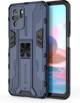 Voor Geschikt voor Xiaomi Redmi Note 10 4G Supersonic PC + TPU schokbestendige beschermhoes met houder (donkerblauw)