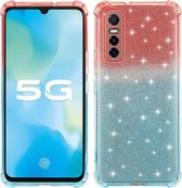 Voor vivo Y73s 5G gradiënt glitter poeder schokbestendig TPU beschermhoes (oranje blauw)