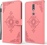 Voor Nokia 2.4 Reliëf Fortune Bloempatroon Horizontale Flip Leren Case met Houder & Kaartsleuf & Portemonnee & Lanyard (Roze)