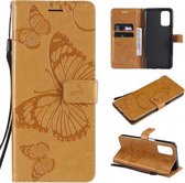 Voor OPPO A93 5G / A74 5G Geperst afdrukken Vlinderpatroon Horizontale flip PU lederen tas met houder & kaartsleuven & portemonnee & lanyard (geel)