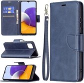 Voor Samsung Galaxy A22 5G Retro Lambskin Texture Pure Color Horizontale Flip PU Leather Case met Houder & Kaartsleuven & Portemonnee & Lanyard (Blauw)