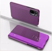Voor Geschikt voor Xiaomi Redmi Note 10 5G vergulde spiegel horizontale flip lederen tas met houder (paars)