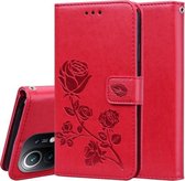 Voor Geschikt voor Xiaomi Mi 11 Lite Rose reliëf horizontale flip PU lederen tas met houder & kaartsleuven & portemonnee (rood)