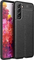 Voor Samsung Galaxy S21 FE Litchi Texture TPU schokbestendig hoesje (zwart)