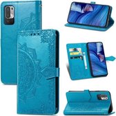 Halverwege Mandala-reliëfpatroon Horizontale lederen flip-hoes met houder & kaartsleuven & portemonnee & draagkoord voor Geschikt voor Xiaomi Redmi Note 10 5G (blauw)