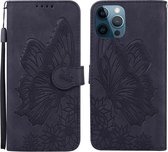 Retro Skin Feel Butterflies Embossing Horizontale Flip Leather Case met houder & kaartsleuven & portemonnee voor iPhone 12 Pro Max (zwart)