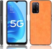 Voor Oppo A55 5G Schokbestendig Naaien Koe Patroon Huid PC + PU + TPU Case (Oranje)
