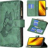 Voor Geschikt voor Xiaomi Poco X3 Flying Butterfly Embossing Pattern Rits Horizontale Flip lederen tas met houder & kaartsleuven & portemonnee (groen)