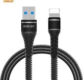 ENKAY Hat-Prince ENK-CB207 USB naar 8-pins tweekleurige nylon gevlochten lichtgevende snellaadgegevenskabel, lengte: 1m (zwart)