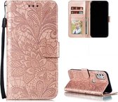 Voor Motorola Moto G Stylus (2021) Kant Bloem Embossing Patroon Horizontale Flip Leren Case met Houder & Kaartsleuven & Portemonnee & Fotolijst (Rose Goud)