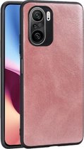 Voor Xiaomi Redmi K40 Crazy Horse Textured Kalfsleer PU + PC + TPU Case (Rose Gold)