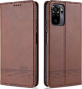 Voor Xiaomi Redmi Note 10 AZNS Magnetische Kalfsstructuur Horizontale Flip Leren Case met Kaartsleuven & Houder & Portemonnee (Donkerbruin)