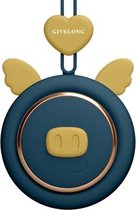 GIVELONG Hangende nek Mini oplaadbare USB-ventilator Kinderen draagbare bladerloze ventilator (Knorretje (blauw))